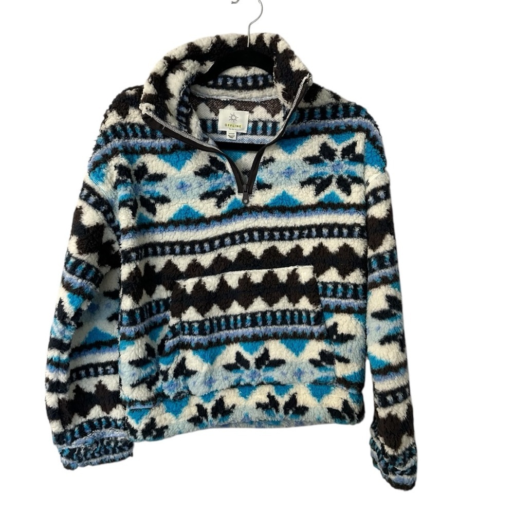 Offline by Aerie Holiday Long Sleeve Fleece 1/4 Zip Sherpa Pullover Sz XS NWT